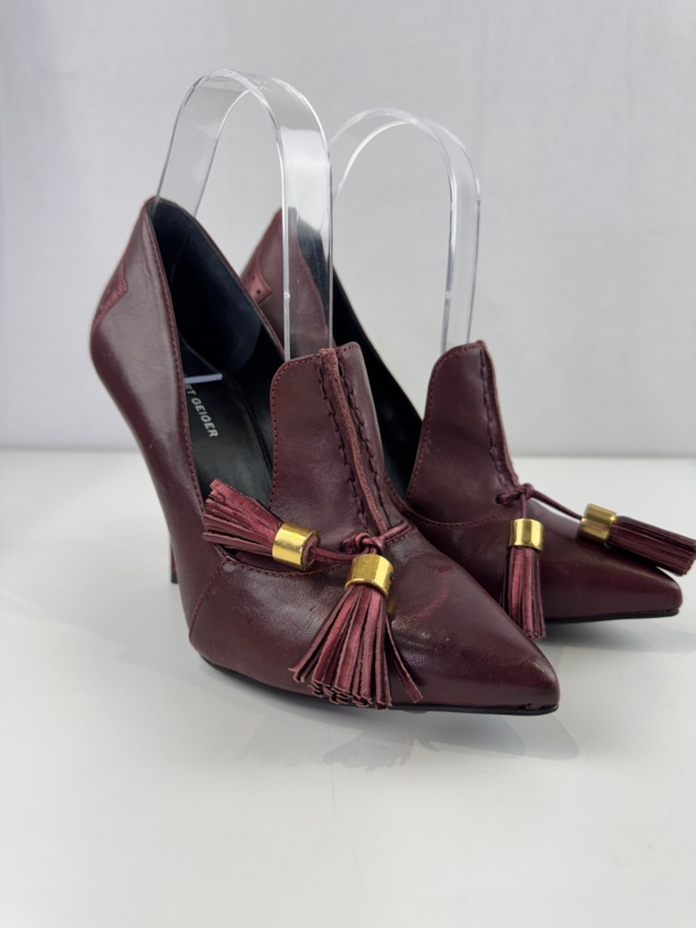 Kurt Geiger Wine/Burgundy Tassel Pointed Leather Pumps